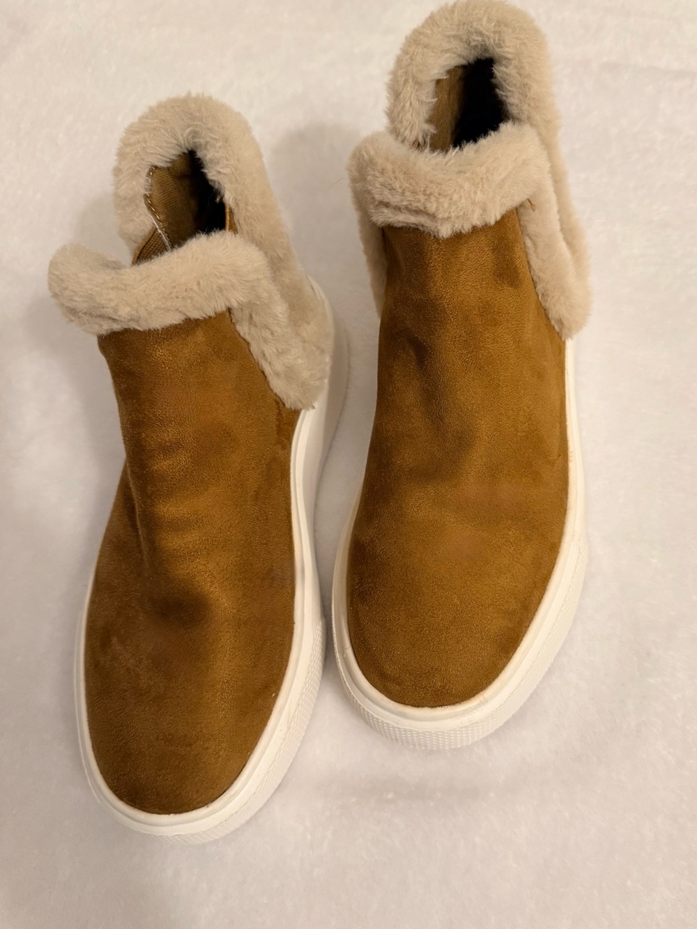 Nine West Tan Suede Ankle Boots with faux fur